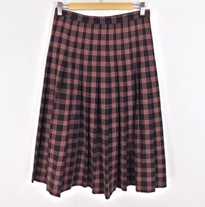 Vintage M&S Red Black Pleated Skirt Size 12/14 Plaid Check Wool Blend 1980’s - Picture 1 of 5