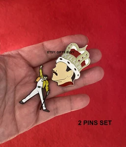 Set of 2 -Dancing Freddie & Queen Mercury Pin Set - Musician Lapel Pin - Picture 1 of 8