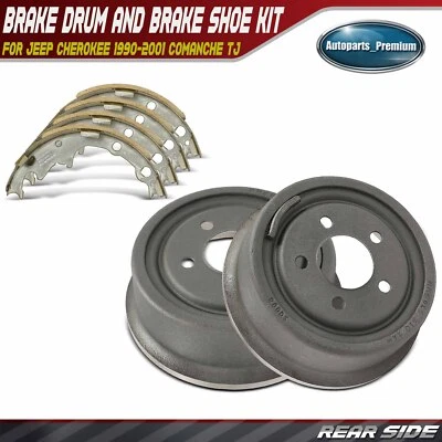 Rear Brake Drums + Ceramic Brake Shoes for Jeep Cherokee 1990-2001 Comanche TJ - Image 1 of 4