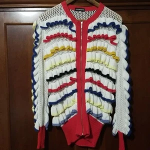 Andreeva Designer Sweater Couture Hand Knitted Zip Up Medium Layered Ruffles - Picture 1 of 7