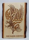 Laser Engraved God Bless America Eagle Stars And Stripes On Bark Edge Plank 16 In