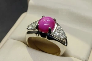 Natural Red Star Ruby Sterling Silver 925 Handmade Yaqoot Women Elegant Ring - Picture 1 of 12