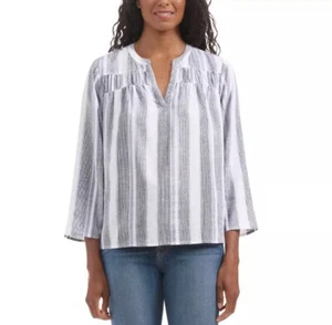 Espléndida blusa de mujer con cuello en V. Ajuste holgado, talla grande, rayas blancas, 85% rayón.�� - Imagen 1 de 5