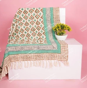 Hand Loomed Cloth Soft Cotton Blanket, Sofa Cover, Boho Ethnic Beach Towel - Picture 1 of 8