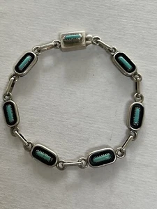 Silver And Needlepoint Turquoise Chain Bracelet - Picture 1 of 8
