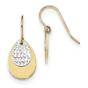 14k Two-tone Gold Polished/Textured Teardrop Dangle Earrings TL998 - Picture 1 of 1