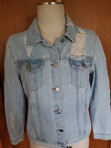 GB Girls Womens/Jr's Distressed Light Denim Jkt. Jr.(XL) Womens S/M - Picture 1 of 12