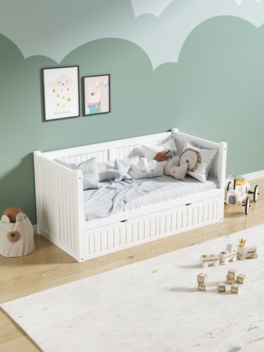 Single Day Bed Frame For Kid Children Bed With Drawer White Wooden Sofa Bed 3FT