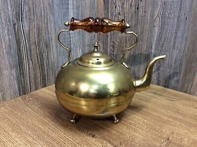 Vintage Teapot Brass Footed Tea Pot With Ambe...