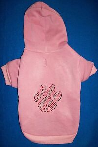 NEW Size Medium Pink w/ Green&Red Sparkly Pawprint Hooded Sweatshirt Dog Clothes