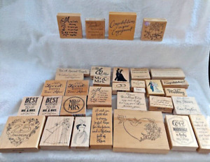 Rubber Stamps Wood Mounted Wedding Anniversary Marriage Engagement Lot of 33
