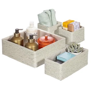 Sorbus 4-Piece Stackable Woven Paper Rope Bin Boxes - Elegant Storage Basket Set - Picture 1 of 13
