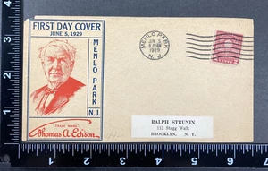 US Stamp 654 Edison FDC Cover Card Cachet Menlo Park NJ Jun 5 1929 - Picture 1 of 3