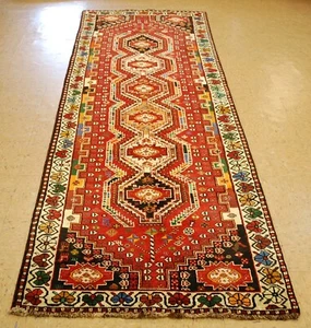 OLD,ANTIQUE CAUCASIAN DESIGN IN SIZE 3'7" x 10'5" RARE KAZAK,SHIRVAN DESIGN RUG - Picture 1 of 11