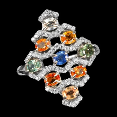925 Anello Argento Sterling Ovale Zaffiro Multicolore 4x3mm Cz Gemma Gioielli 9 - Immagine 1 di 4