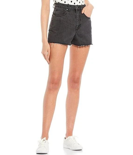 Pantalones cortos de mezclilla para mujer GB de tiro alto borde crudo, negros, talla 7 Foto 1 de 1