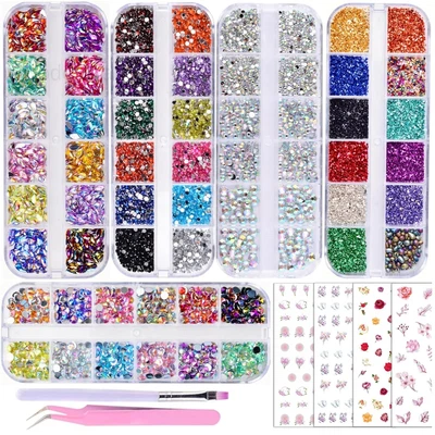 Kit de 5 cajas brillantes coloridas de diamantes de imitación para arte en uñas 3D juego de 7 piezas, 4 multicolores Foto 1 de 4