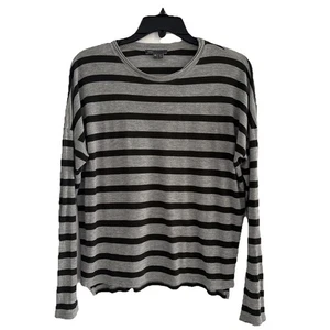 Vince Long Sleeve Light Gray white Black Combo Striped Cotton Blend Shirt XS - Picture 1 of 16