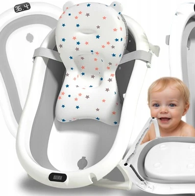Baby Badewanne Babywanne Faltbar mit Gestell, Thermometer,  Anti-Rutsch Kissen - Bild 1 von 4