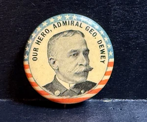 Antiguo botón de celuloide Finback almirante George Dewey 1896 patriótico militar - Imagen 1 de 2