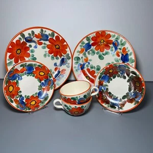 Bright Czechoslovakia Handpainted Luncheon Dessert Set for 2 - LDBC - Picture 1 of 10