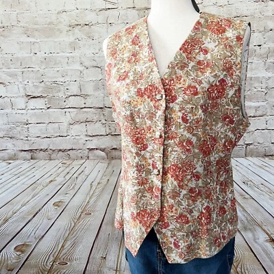 Chaleco floral vintage informal de esquina para mujer mezcla de lino talla 12 beige naranja nuevo sin etiquetas Foto 1 de 4