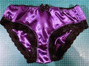 Handmade double layered Panties purple silky satin knickers sissy cute lace cd - Picture 1 of 3
