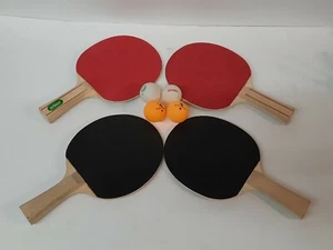Prince Ping Pong Paddles Red Lot 4 Green Wood Handles 2014 & 4 Balls lot - Picture 1 of 5