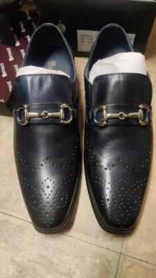 Mocasines Carrucci Navy Horsebit 9.5M Brogue Blue KS261-04 Silver Bit Cuero Foto 1 de 4