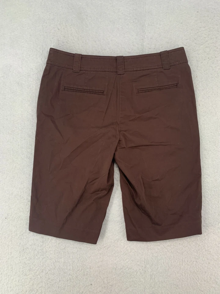 Bermuda Tory Burch feminina tamanho 4 marrom gancho elástico e bolsos para cortar os olhos - Imagem 1 de 4