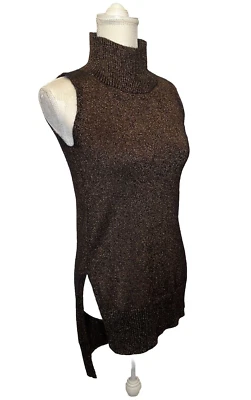 Suéter Neiman Marcus Talla S Cuello Simulado Sin Mangas Negro Cachemira Dorado Metálico NUEVO Foto 1 de 4