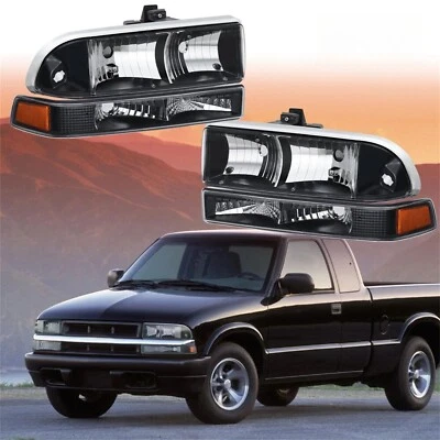 一对黑色车头灯带防撞灯适用于 1998 - 2004 年雪佛兰 S10 拾音器外套 — 第 1/4 张图片