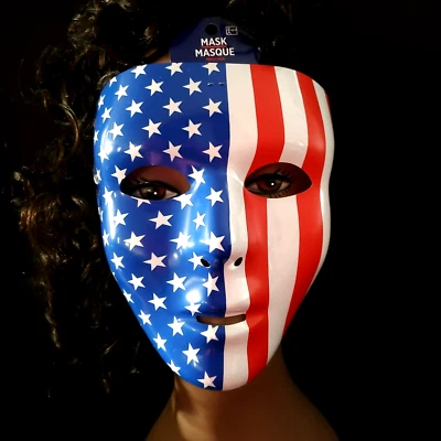 USA Flag Plastic Mask Costume Party ONE SIZE - Red White Blue Patriotic Mask - Image 1 of 4