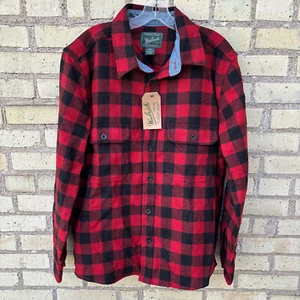 Woolrich Button Up Flannel Shirt Red/Black Buffalo Check Wool Blend Men's M NWT - Picture 1 of 6