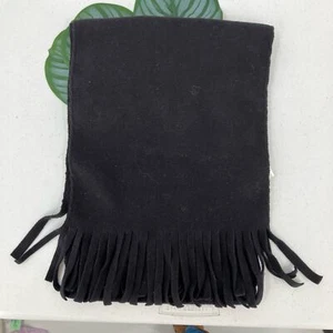 Unbranded Black Fleece Fringe Accent Wide Youth One Size Winter Rectangle Scarf - Picture 1 of 7