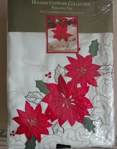 Holiday Tablecloth Cutwork Collection Poinsettia 60" x 104" Oblong - Picture 1 of 4