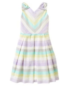 NWT GYMBOREE SPRING TEA AND CAKE PARTY Chevrons Stripes Bow DRESS 4 5 6 - Picture 1 of 2