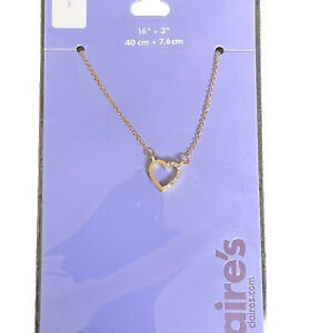 Claire’s Goldtone Necklace Heart Pendant With Diamanté Bnwt Adjustable Length