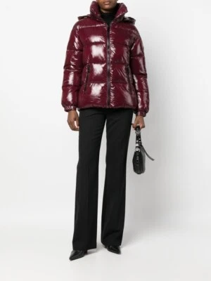 Michael Kors Women Down Quilted Hooded  Puffer Jacket XS Shiny Dark Ruby - Image 1 of 3