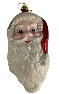 Vintage Blown Glass SANTA HEAD Christmas Tree Ornament 1990’s Glittery - Picture 1 of 6