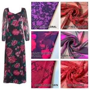 Floral Leopard Crepe Chiffon Fabric Sheer Costume Dress Drape Craft Material 44" - Picture 1 of 127