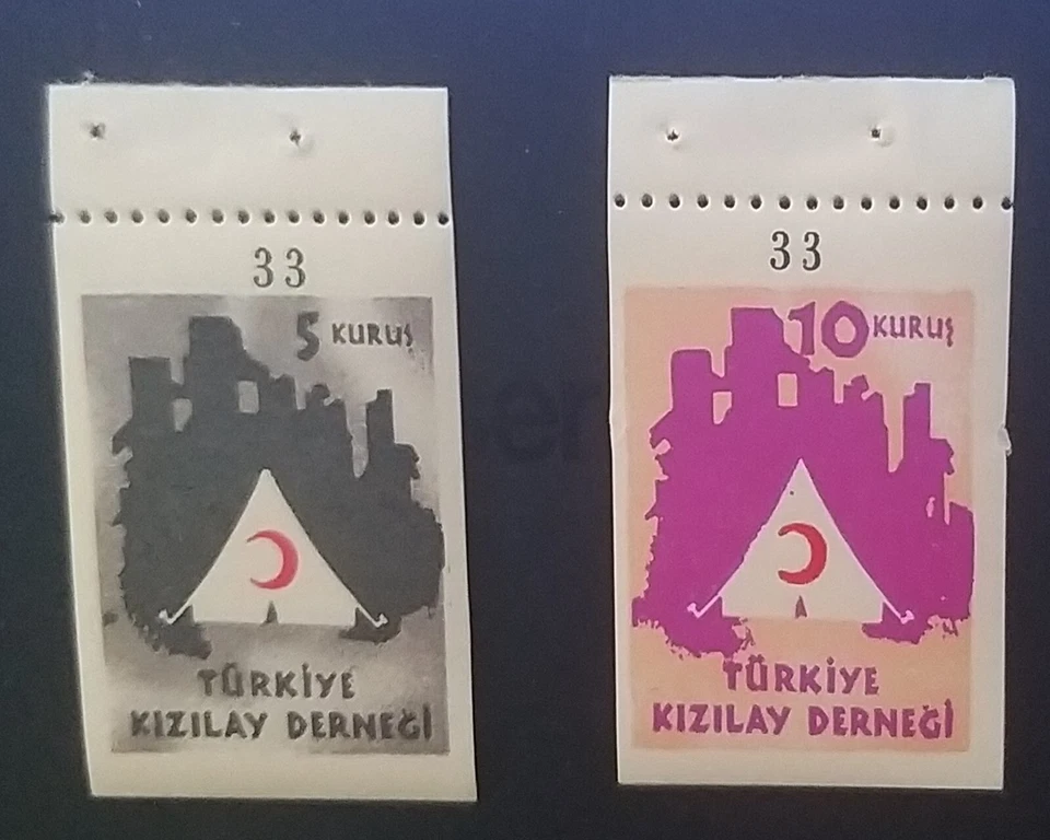 Estampillas de tienda de la Media Luna Roja de Turquía 1949 5-10 Kuruş mnh sin usar Foto 1 de 1