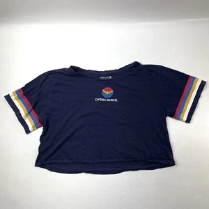 Marvel Comics Captain Marvel Cropped Blue Top T-Shirt Girls Size M 7/9 - Picture 1 of 9