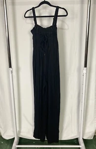 Ecote Jumpsuite Romper Linen Blend Wide Leg Tie Zip Small Adjustable Strap Tank - Picture 1 of 11