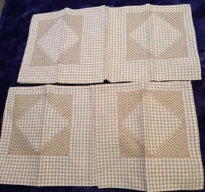 Vintage Baumwolle braun & weiß Gingham mit Kreuzstich Servietten vier 17" x 16,5" - Bild 1 von 6