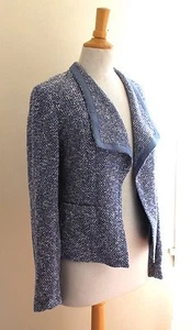 NWT Talbots - Sz XS Elegant Blue-White Textured Tweed Jacket Unlined Artsy - Picture 1 of 6