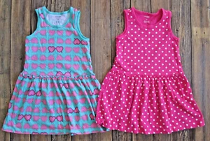 Simple Joys Carter's Sun Dress Lot 4T Girls Blue Heart Pink Polka-Dot Sleeveless - Picture 1 of 7