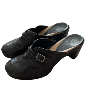 Cole Haan Clog Shoes Size 8.5 B Black Leather Womens Slip On Wedge Heels D15803 - Picture 1 of 7