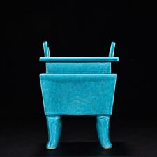 8.8" old China ming dynasty Hongzhi Blue glaze Dragon pattern Incense burner