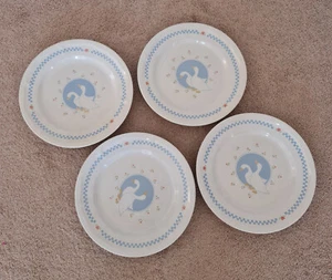 Dinner Plates Stoneware Moonlight Geese Ducks x 4 plates vintage - Picture 1 of 9